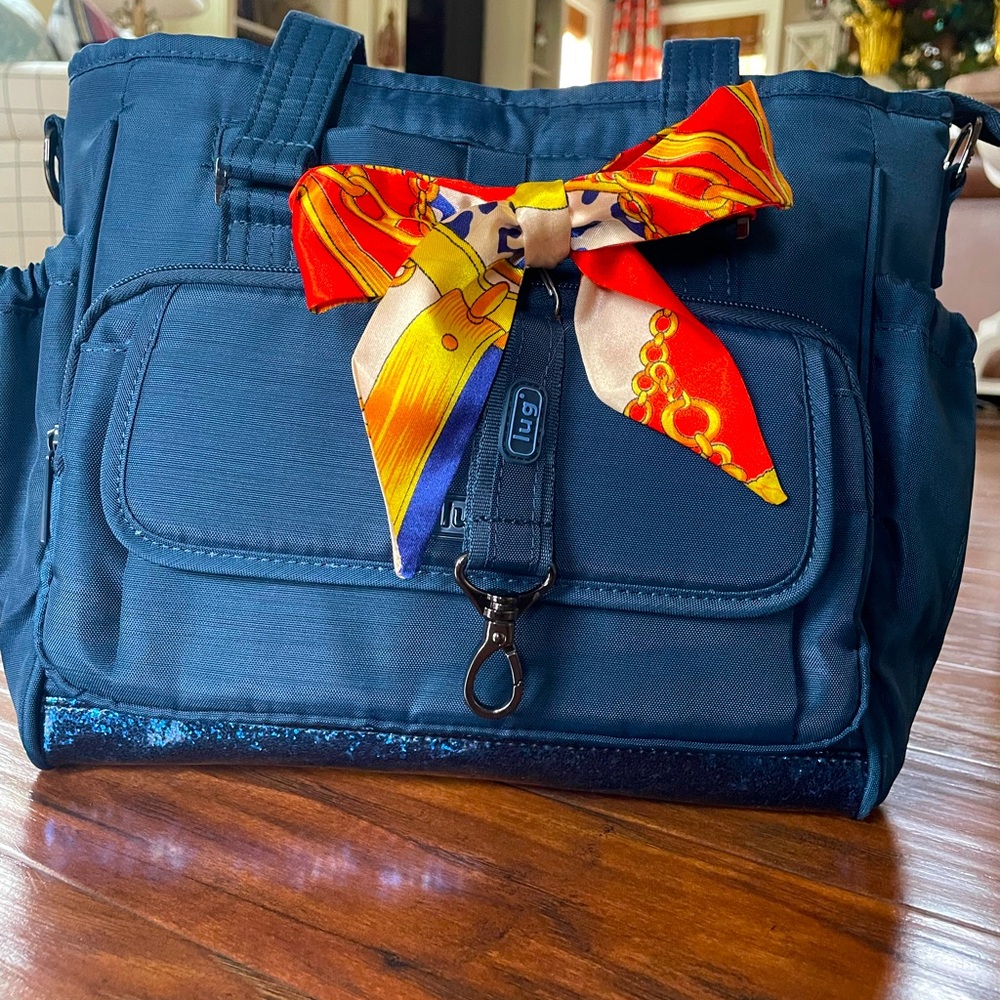 Lug Promenade Bag - Navy with Glitter Details - EUC!